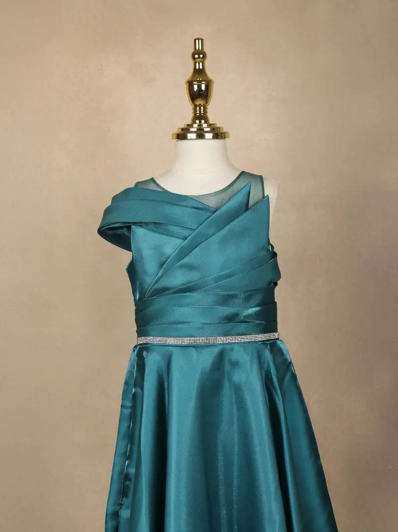 Teal Green Organza Party Wear Gowns For Mother & Daughter 6