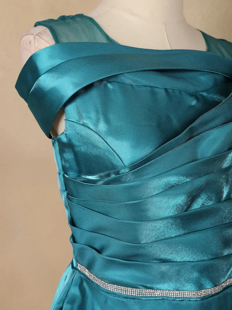 Teal Green Organza Party Wear Gowns For Mother & Daughter 7