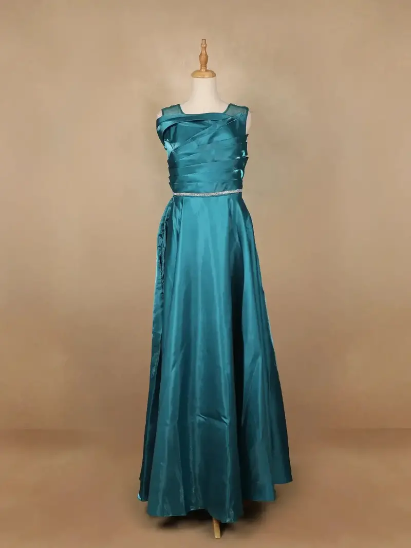 Teal Green Organza Party Wear Gowns For Mother & Daughter 8