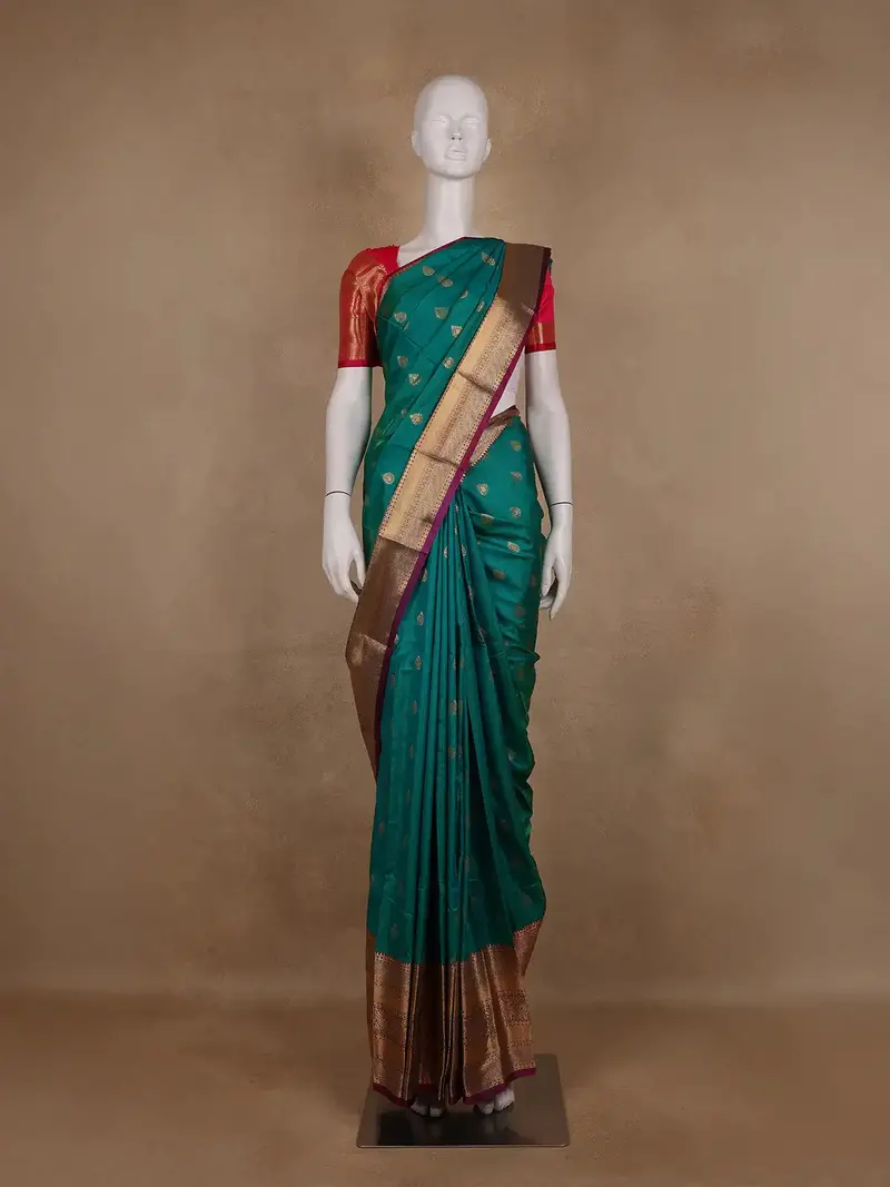 Teal Green Paisley Design Banarasi Silk Saree 1