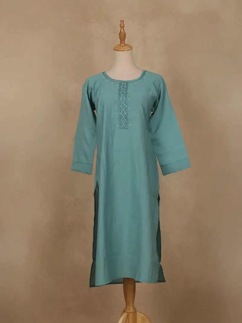 Teal Green Sequins Design Georgette Kurti 1
