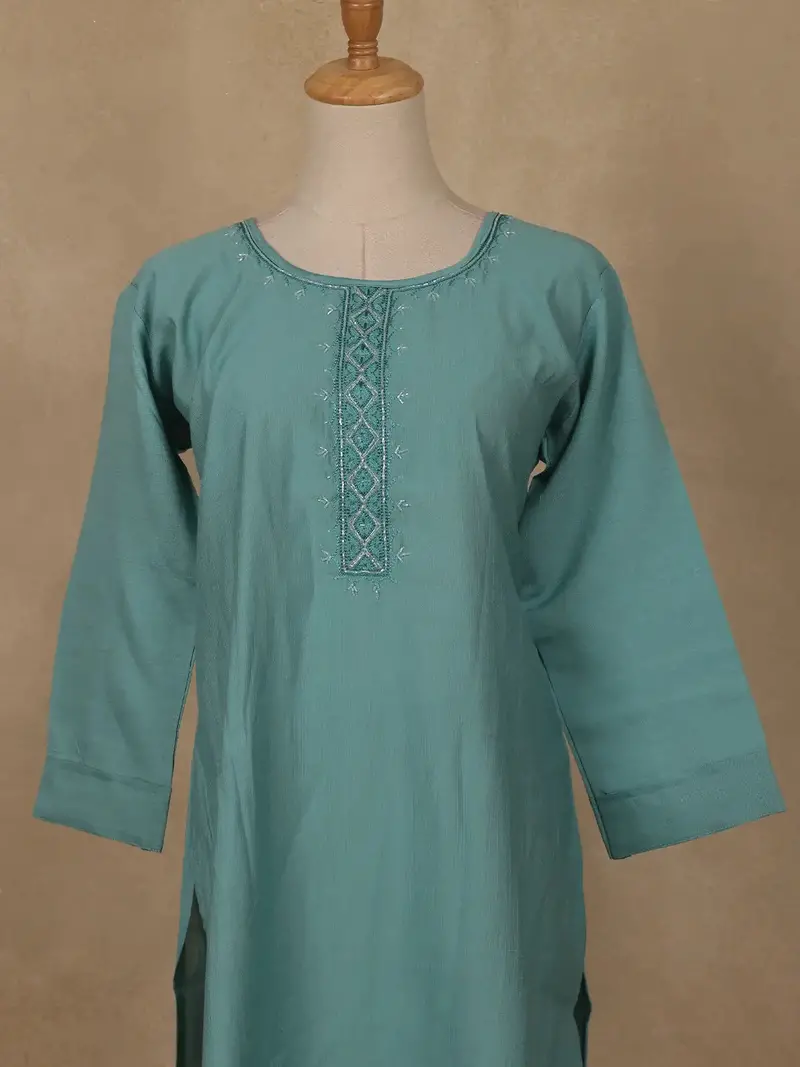 Teal Green Sequins Design Georgette Kurti 2