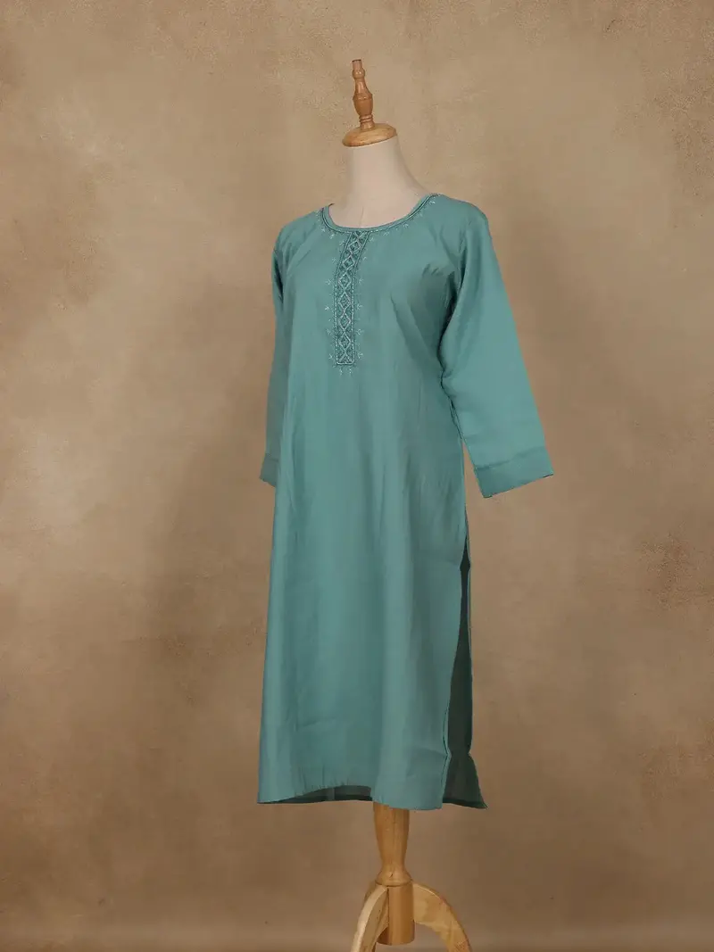 Teal Green Sequins Design Georgette Kurti 3