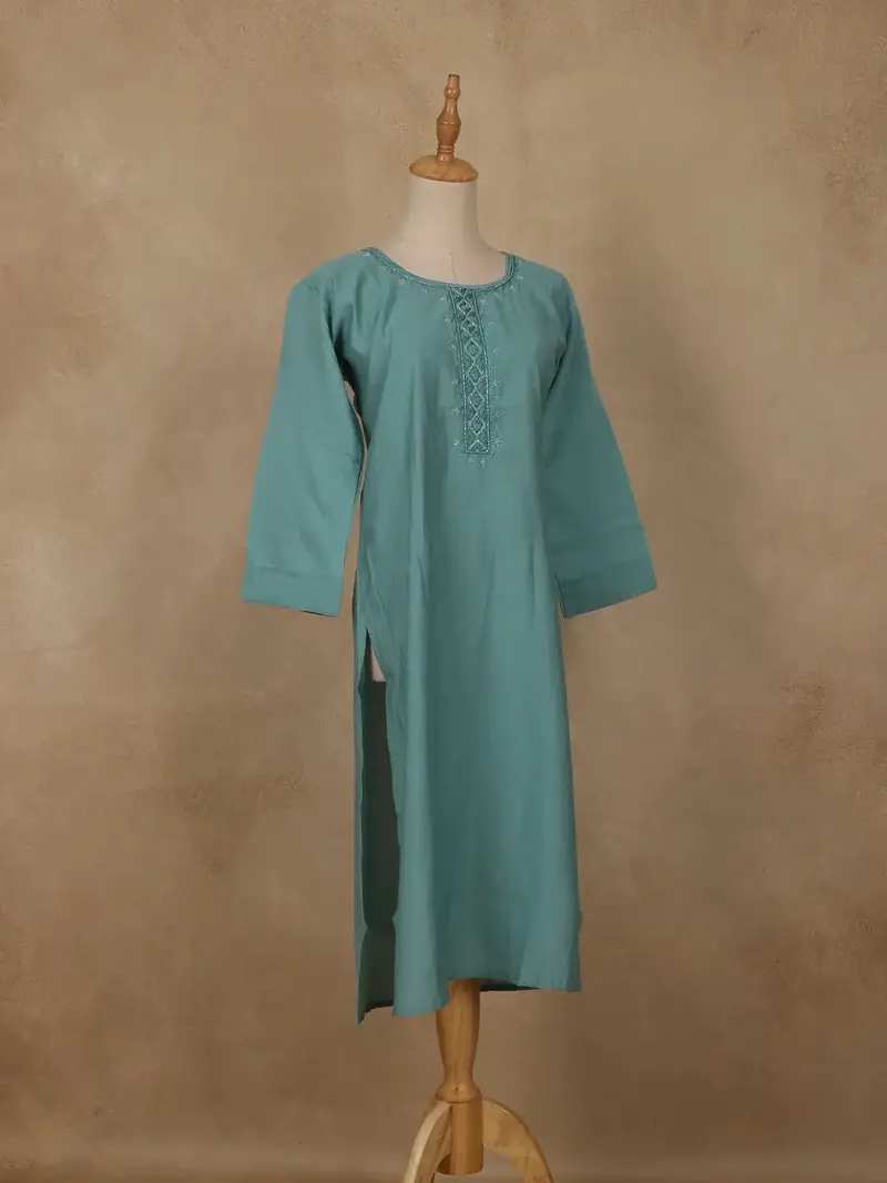 Teal Green Sequins Design Georgette Kurti 4
