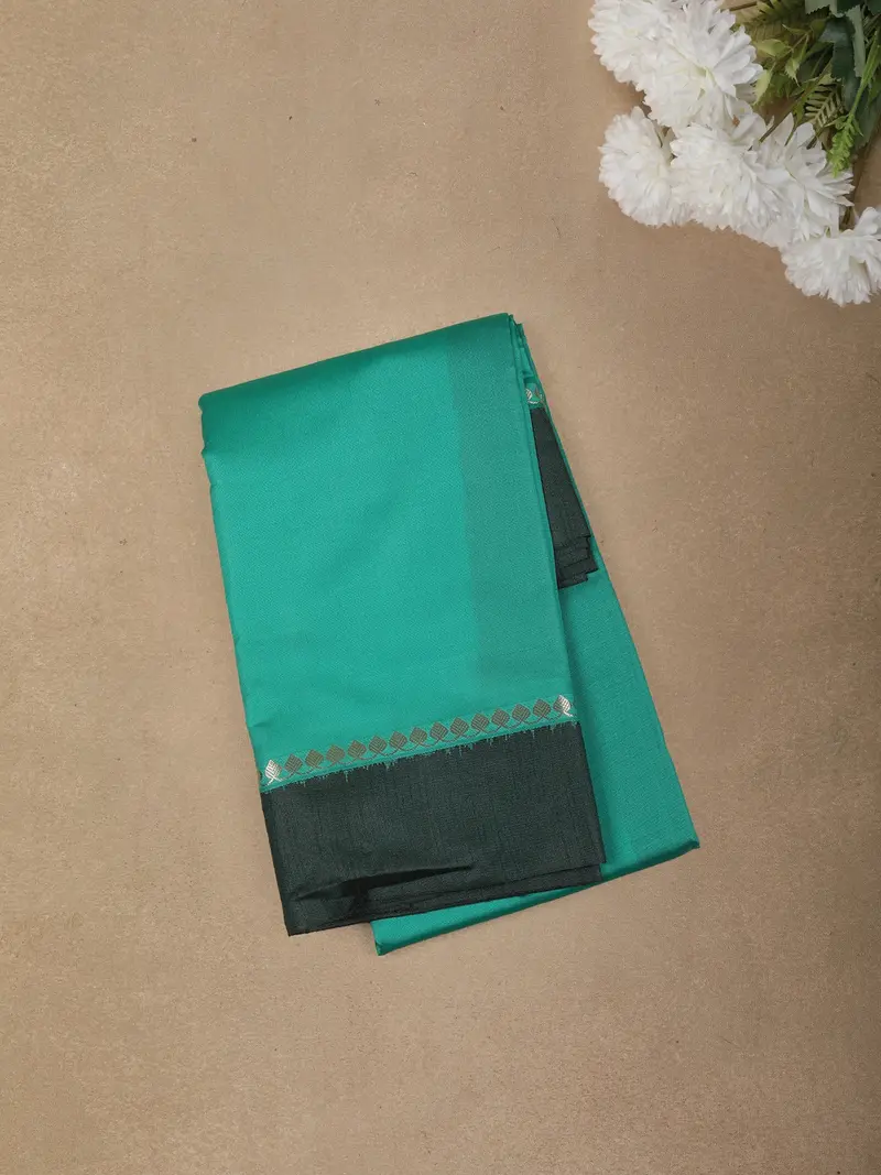 Teal Green Solid Design Semi Silk Fancy Wear Saree With Contrast Border 1