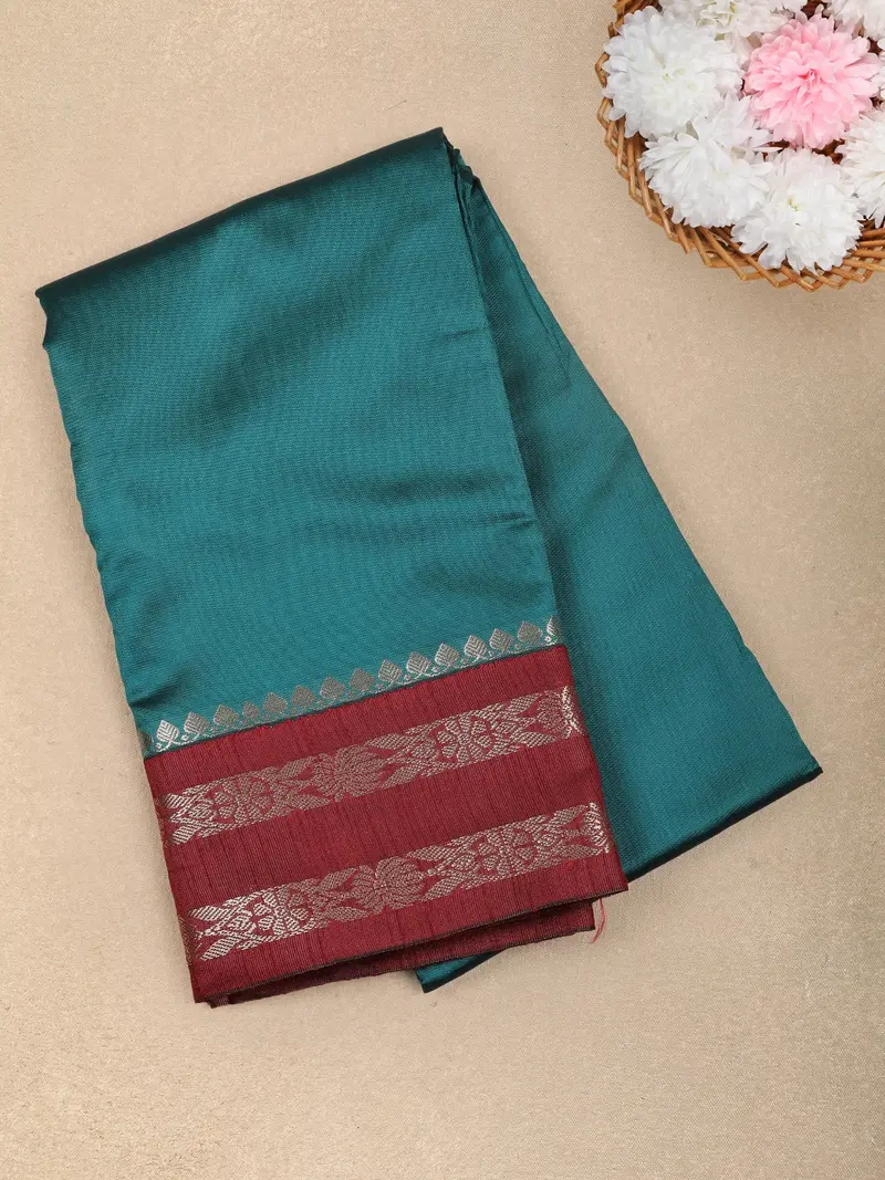 Teal Green Solid Design Soft Silk Fancy Wear Saree 1