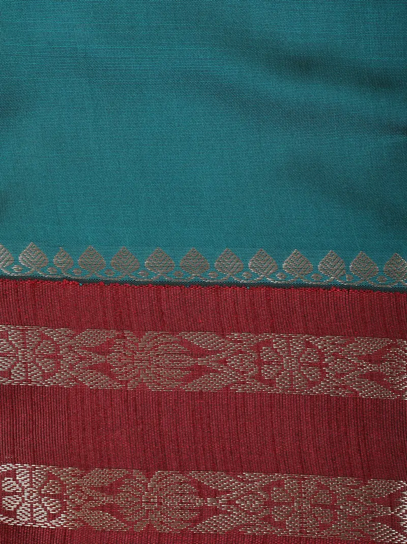 Teal Green Solid Design Soft Silk Fancy Wear Saree 2