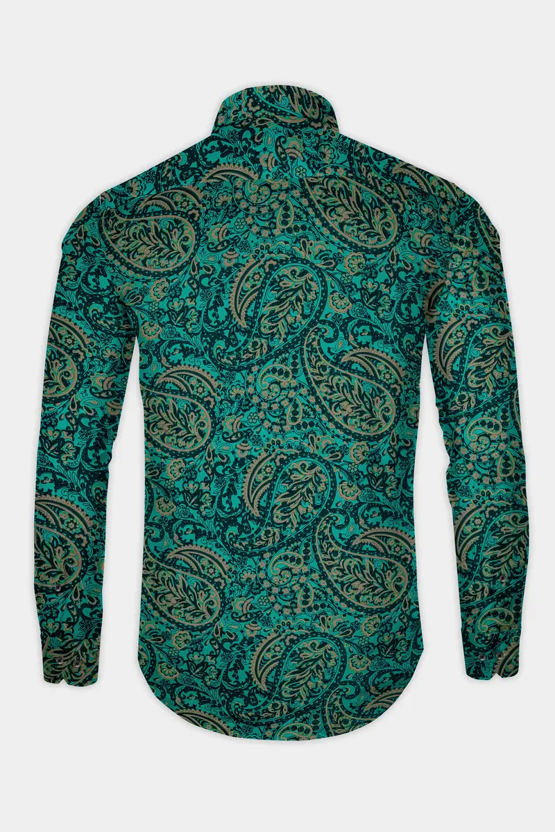Teal Green With Deep Sea Green Ethnic Motifs Printed Super Soft Premium Cotton Shirt 5