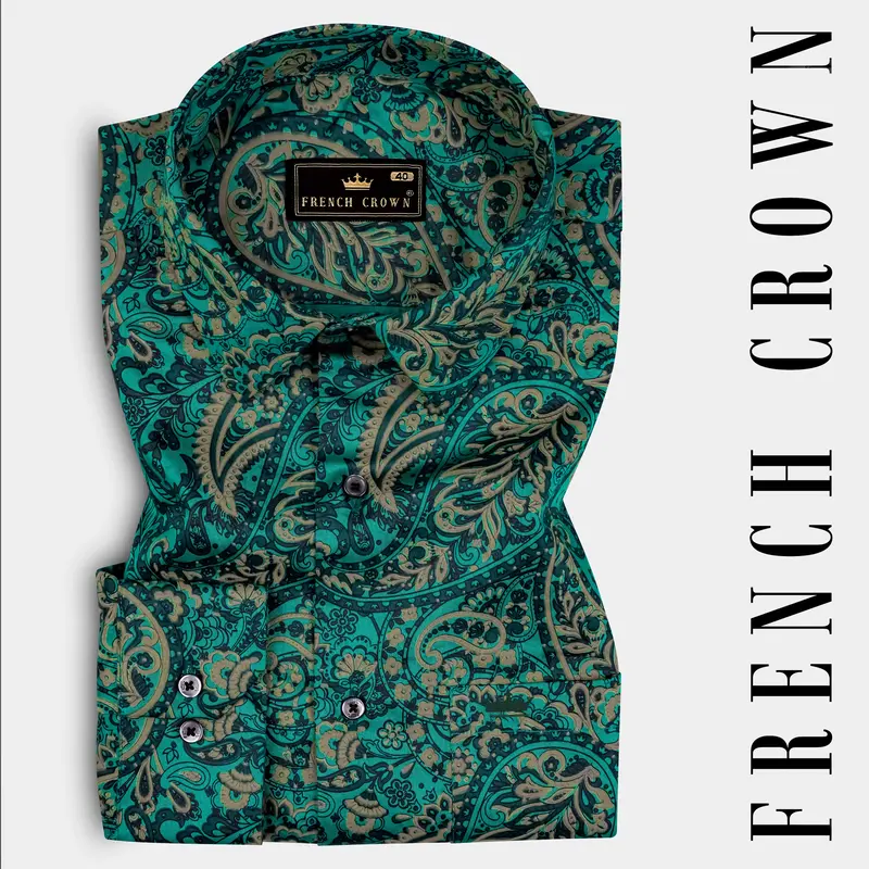 Teal Green With Deep Sea Green Ethnic Motifs Printed Super Soft Premium Cotton Shirt 7