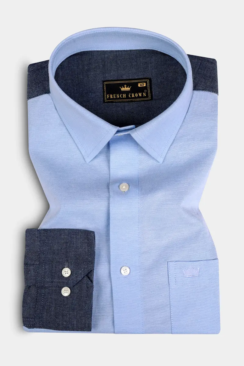 Tealish Blue And Gray Royal Oxford Shirt 5