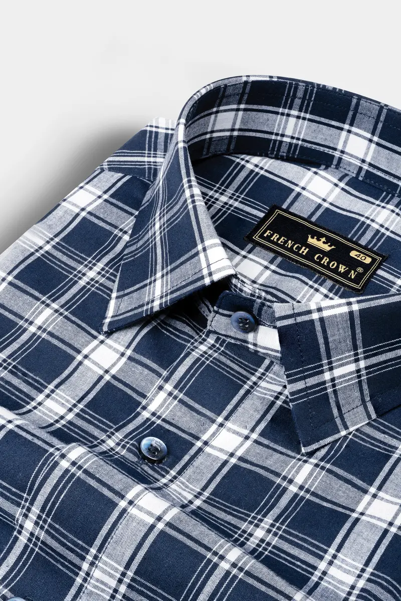 Tealish Blue And White Checks Plaid Oxford Shirt 1