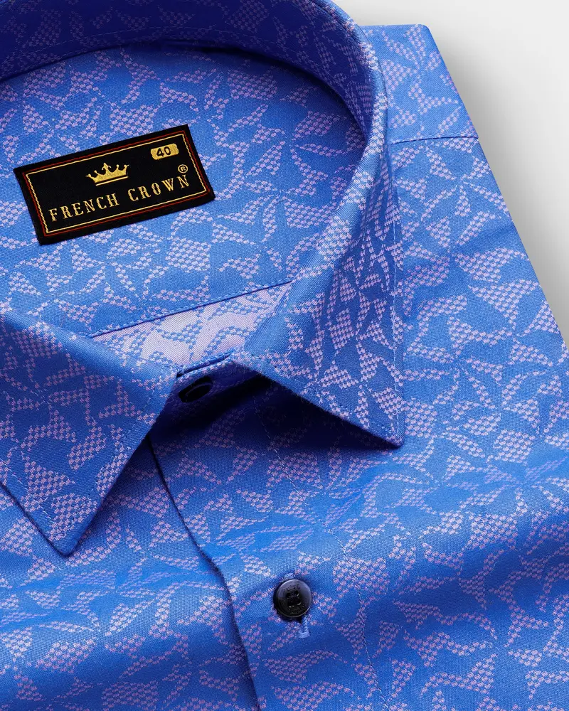 Tealish Blue Jacquard Textured Premium Cotton Shirt 1
