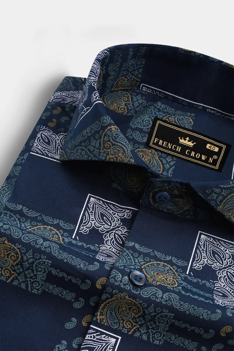 Tealish Blue Multicolour Design Printed Super Soft Premium Cotton Shirt 1