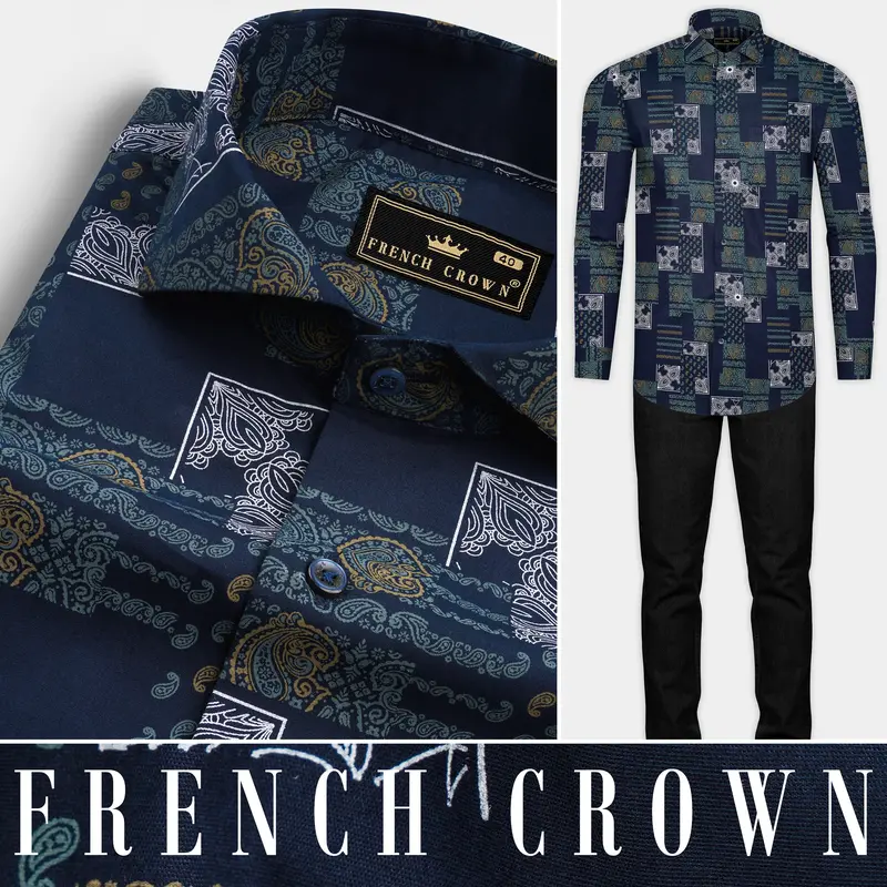 Tealish Blue Multicolour Design Printed Super Soft Premium Cotton Shirt 10