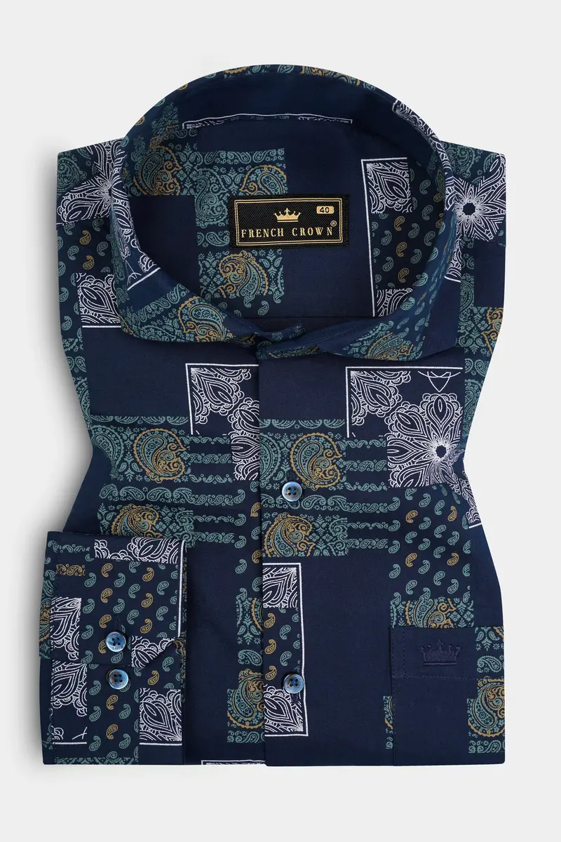Tealish Blue Multicolour Design Printed Super Soft Premium Cotton Shirt 3