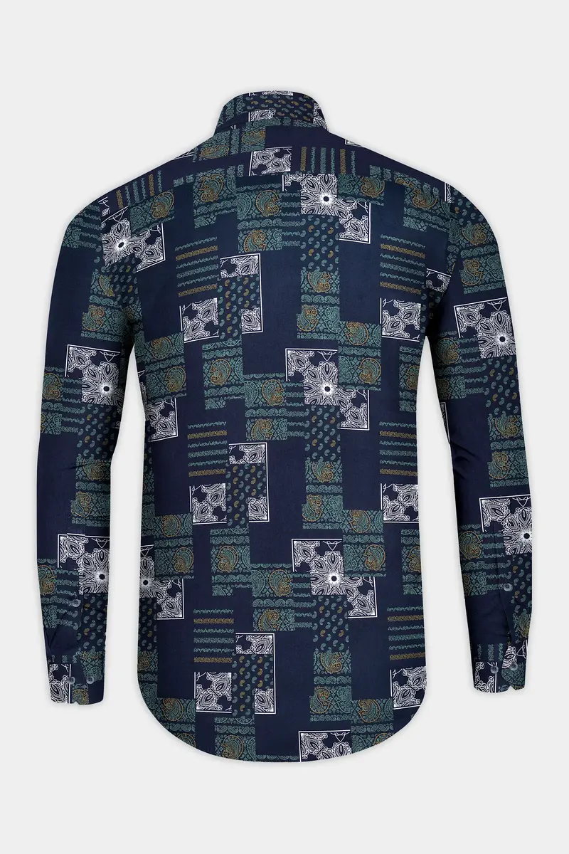 Tealish Blue Multicolour Design Printed Super Soft Premium Cotton Shirt 5