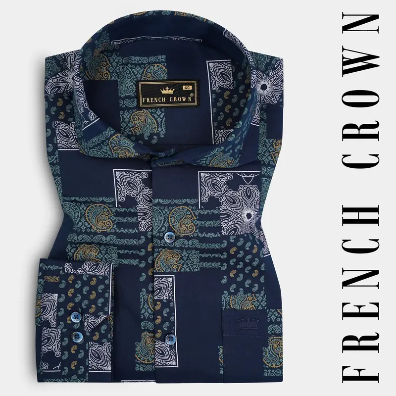 Tealish Blue Multicolour Design Printed Super Soft Premium Cotton Shirt 7