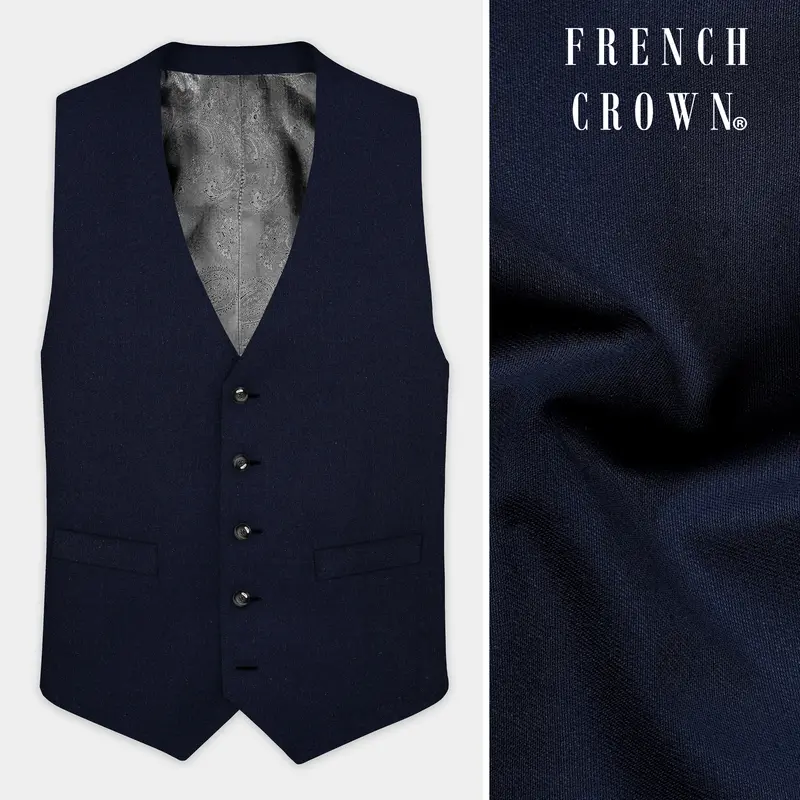 Tealish Blue Solid Cotton Waistcoat 1