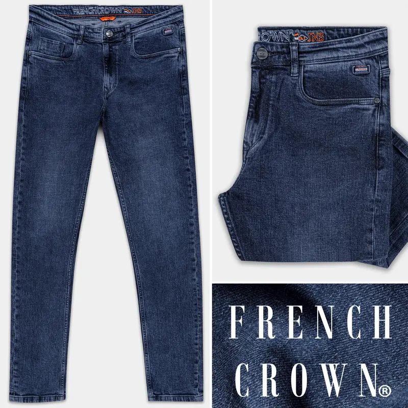 Tealish Blue Stone Wash Stretchable Denim 1