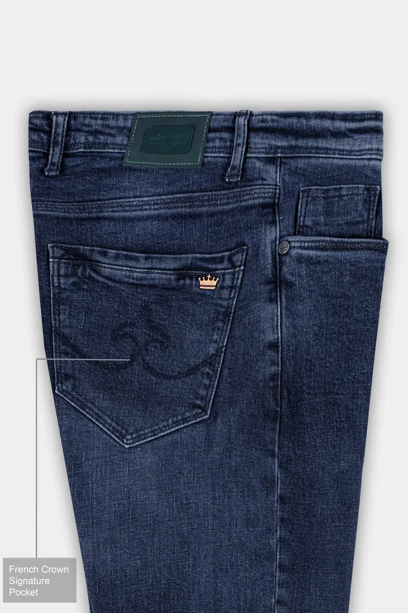 Tealish Blue Stone Wash Stretchable Denim 7
