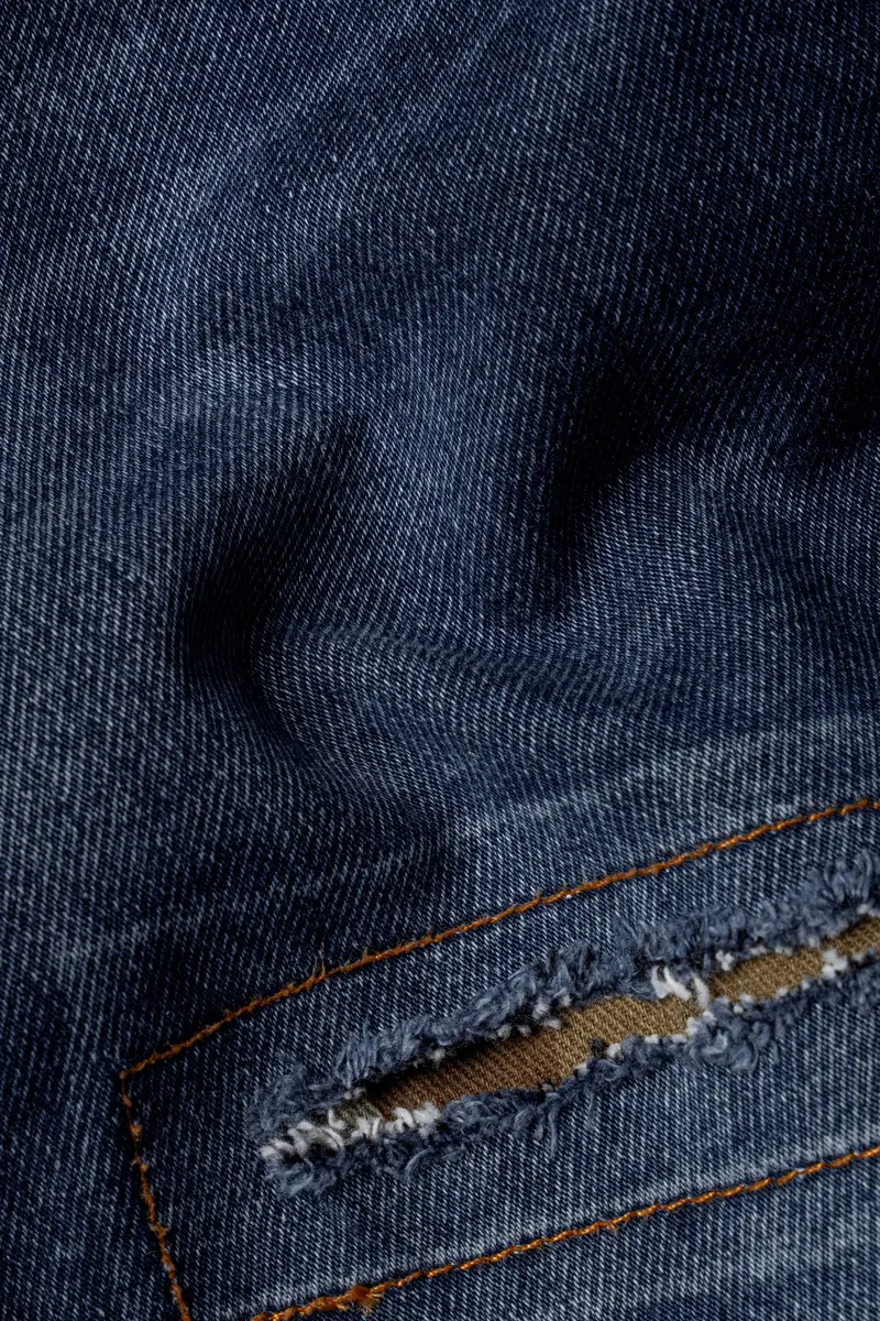 Tealish Blue Whiskering Mildly Distressed Stretchable Denim 3