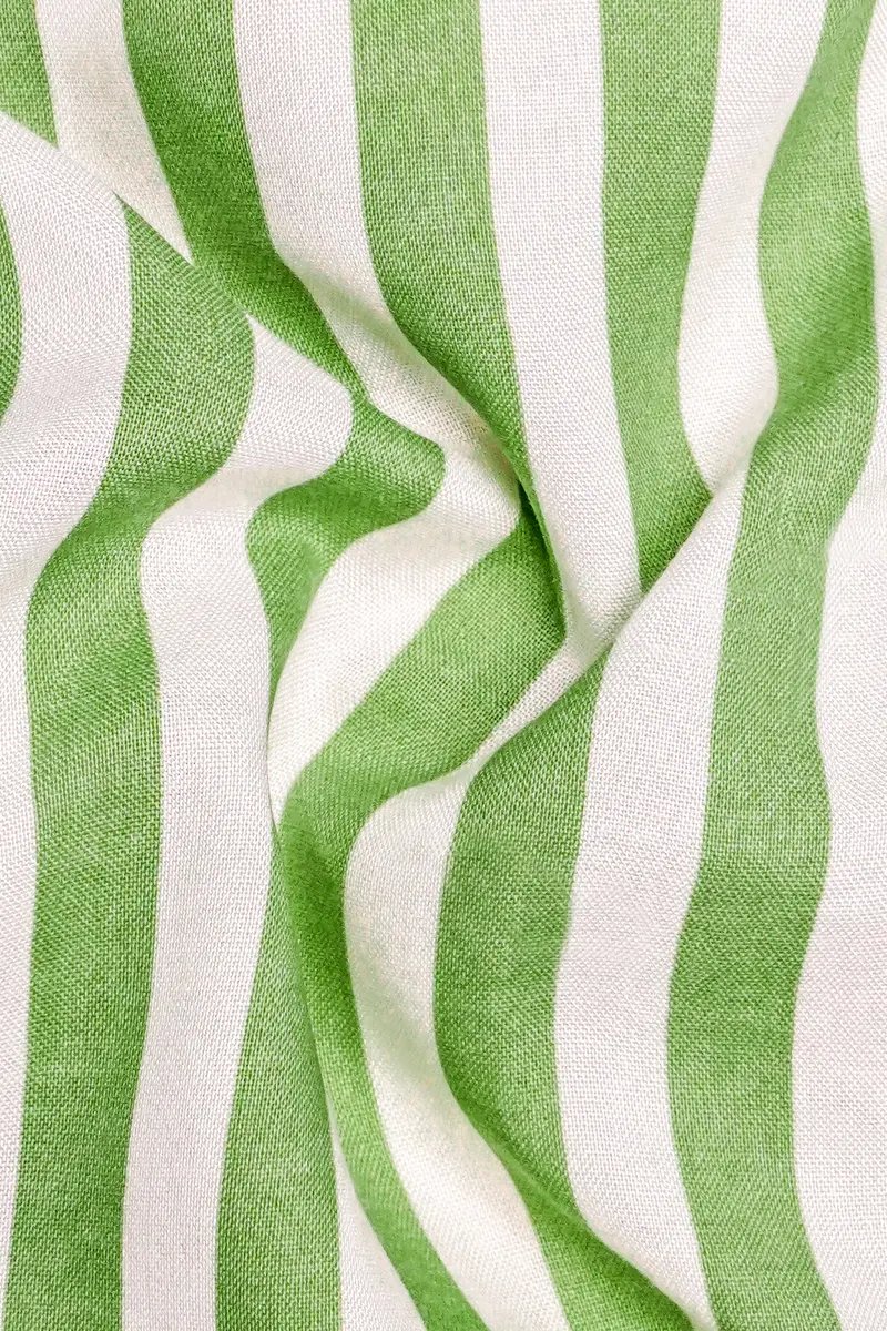 Tencelino-Pistachio Green And Bright White Striped Premium Tencel Dress Shirt 3