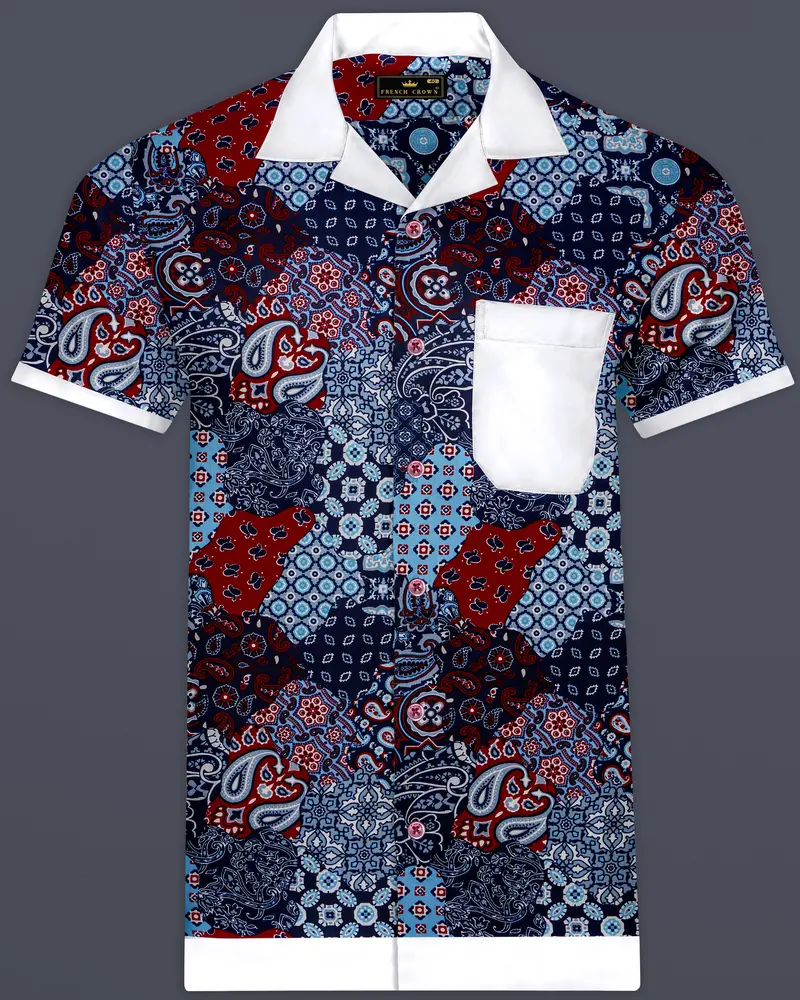 Tencraze-Mirage Blue And Monza Red Multicolour Printed Premium Tencel Designer Casual Shirt 1