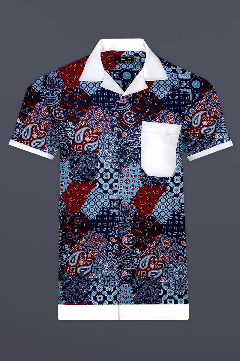 Tencraze-Mirage Blue And Monza Red Multicolour Printed Premium Tencel Designer Casual Shirt 2