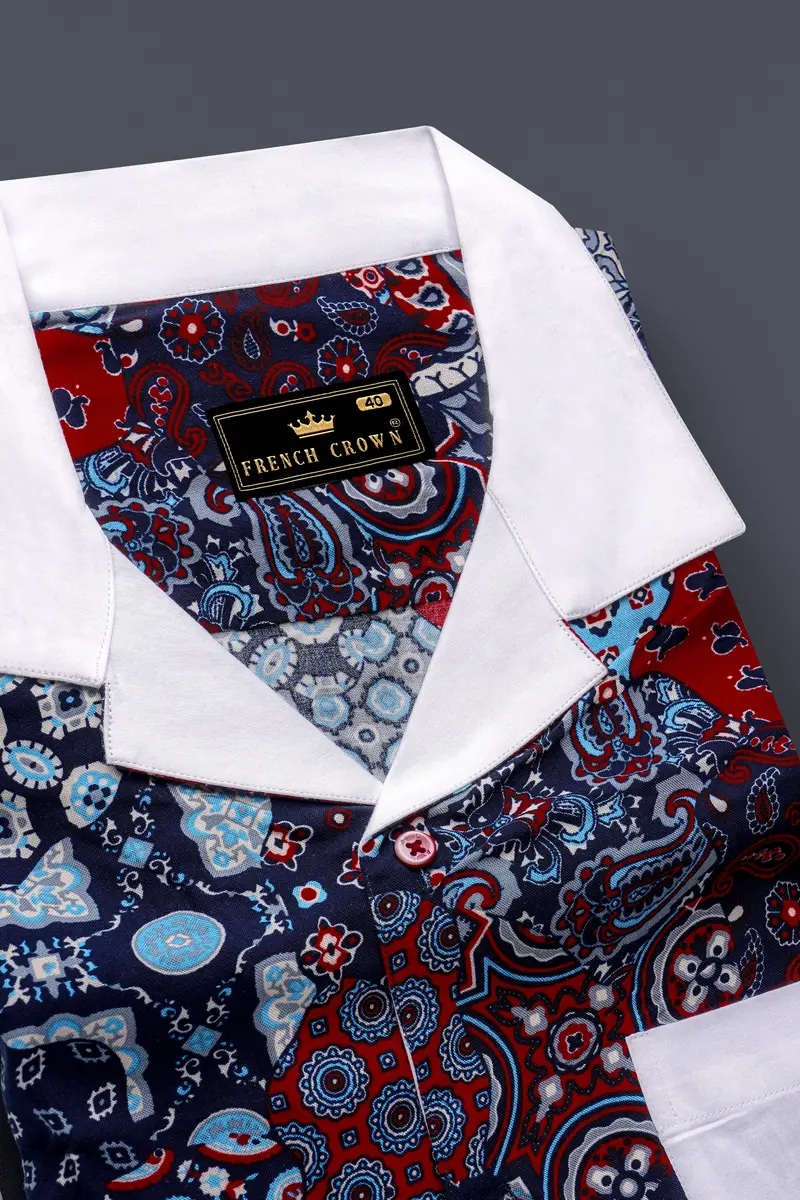 Tencraze-Mirage Blue And Monza Red Multicolour Printed Premium Tencel Designer Casual Shirt 4