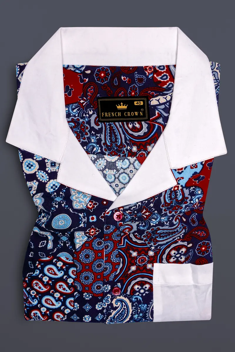 Tencraze-Mirage Blue And Monza Red Multicolour Printed Premium Tencel Designer Casual Shirt 5