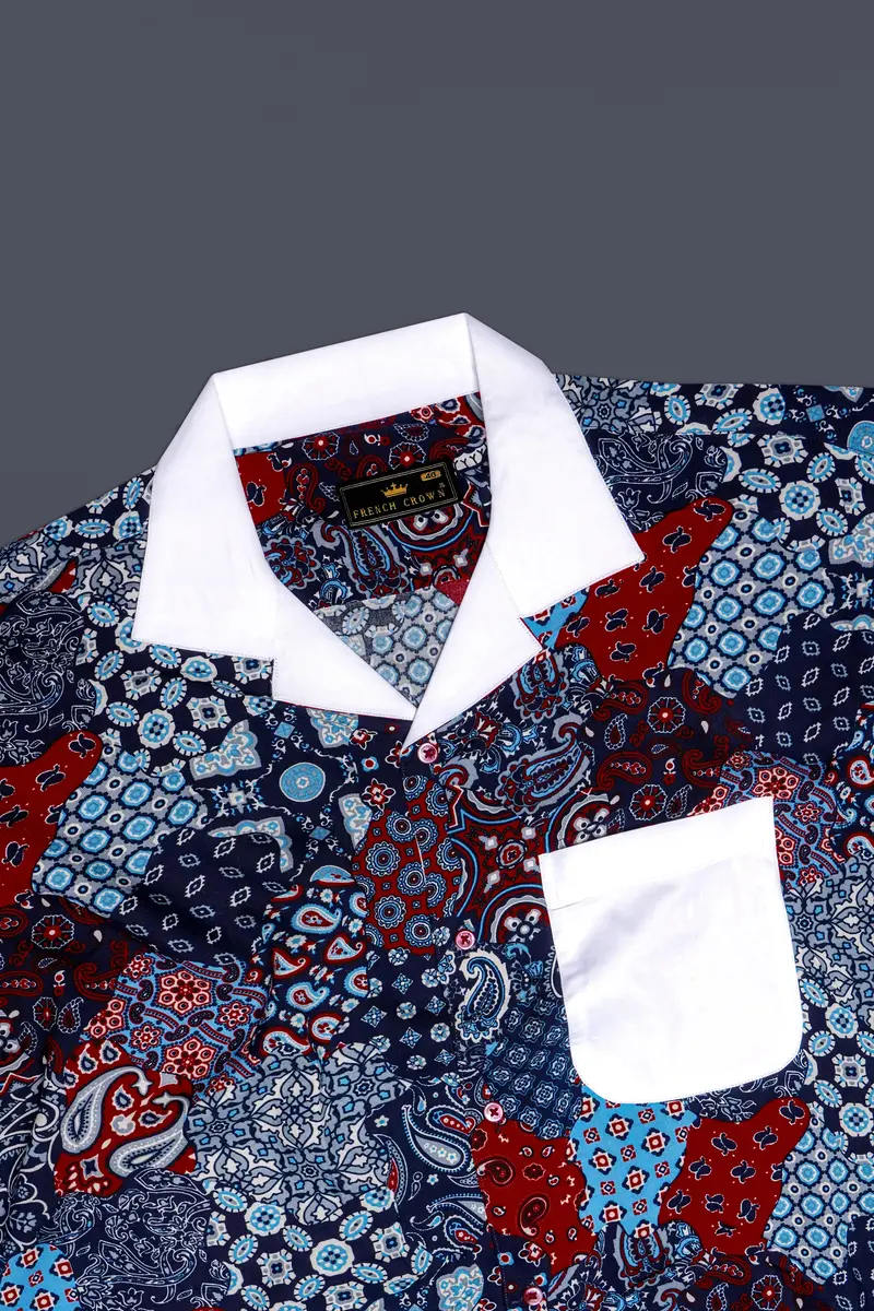 Tencraze-Mirage Blue And Monza Red Multicolour Printed Premium Tencel Designer Casual Shirt 6