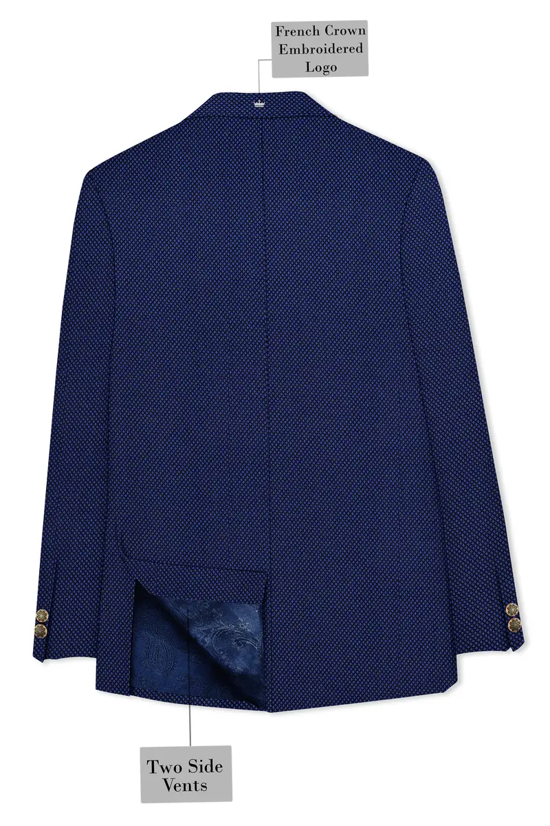 Tenebro-Midnight Blue Textured Wool Rich Cross Placket Bandhgala Blazer 7