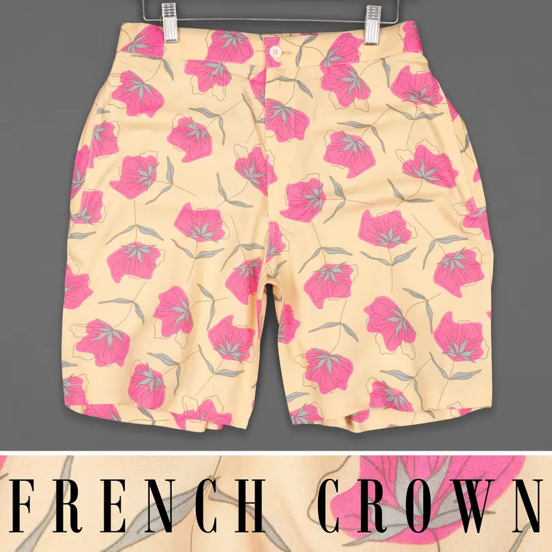 Tequila Beige Floral Printed Premium Cotton Shorts 1