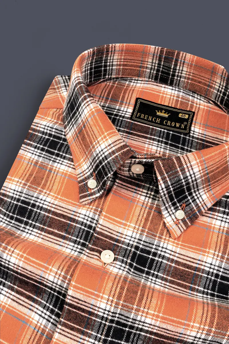 Terra Cotta Brown And Mirage Black Plaid Flannel Shirt 1