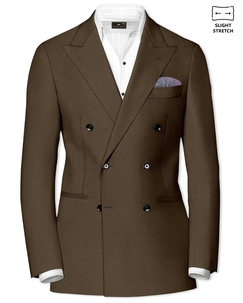 Terrano-Mocha Brown Wool Rich Slight Stretch Double Breasted Blazer 1
