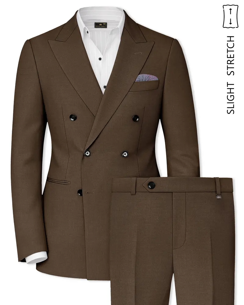 Terrano-Mocha Brown Wool Rich Slight Stretch Double Breasted Suit 1