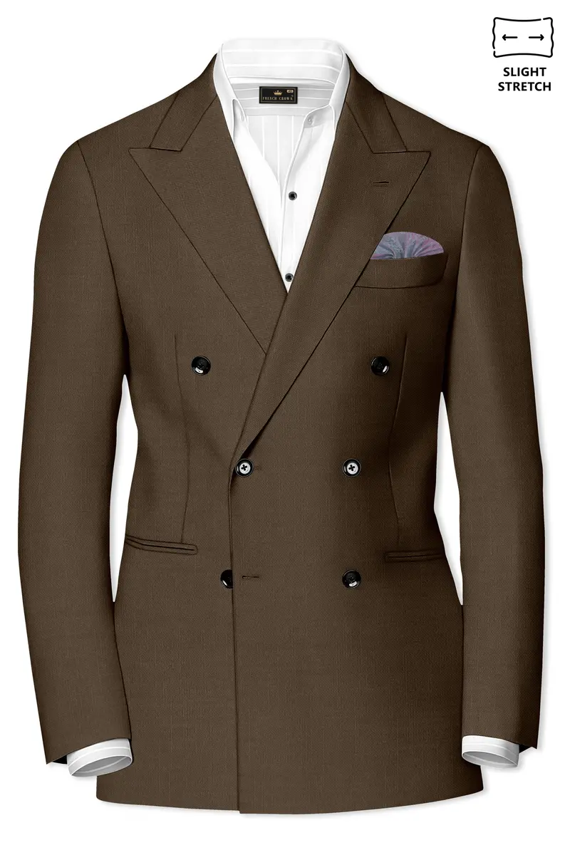 Terrano-Mocha Brown Wool Rich Slight Stretch Double Breasted Suit 10