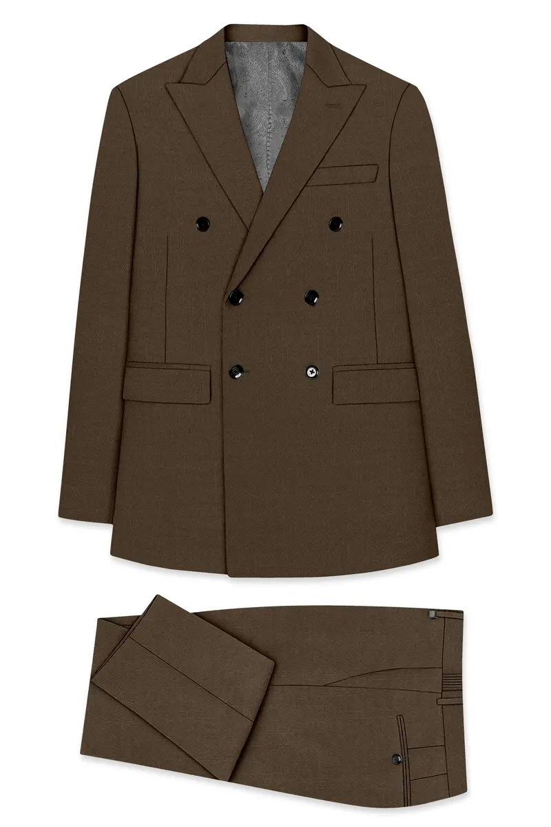 Terrano-Mocha Brown Wool Rich Slight Stretch Double Breasted Suit 11