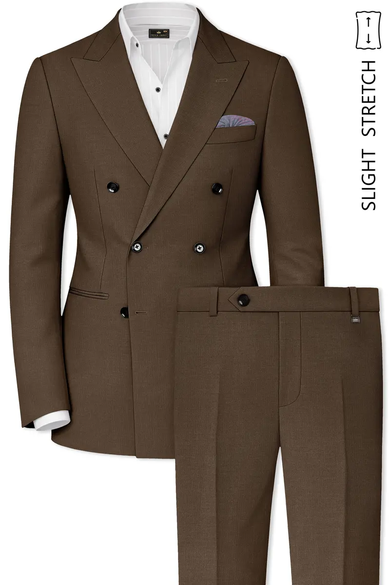 Terrano-Mocha Brown Wool Rich Slight Stretch Double Breasted Suit 2