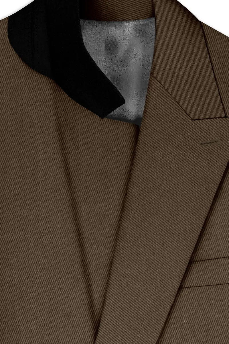 Terrano-Mocha Brown Wool Rich Slight Stretch Double Breasted Suit 5