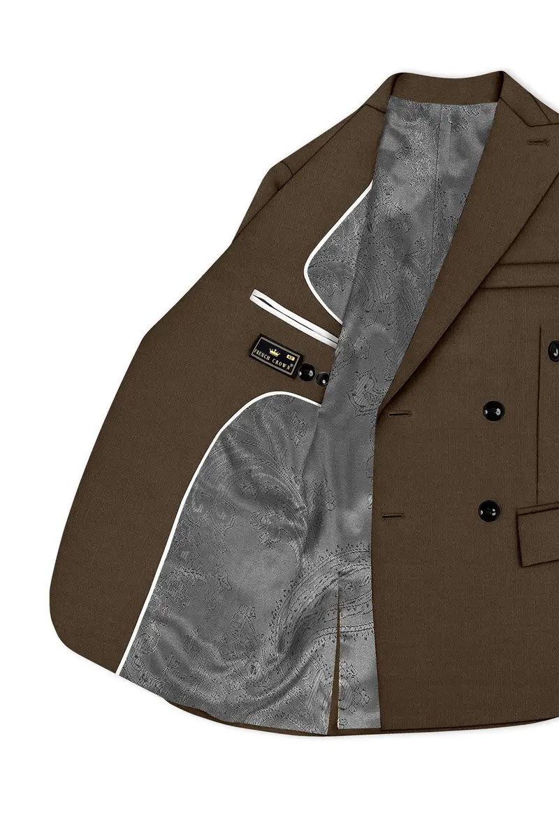 Terrano-Mocha Brown Wool Rich Slight Stretch Double Breasted Suit 6