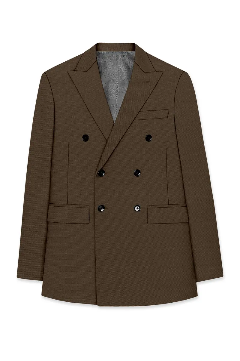 Terrano-Mocha Brown Wool Rich Slight Stretch Double Breasted Suit 8