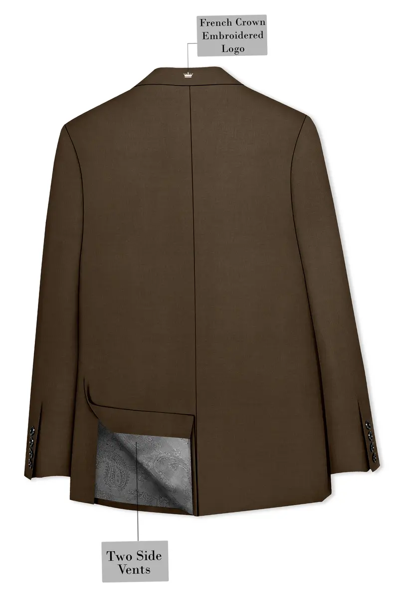 Terrano-Mocha Brown Wool Rich Slight Stretch Double Breasted Suit 9