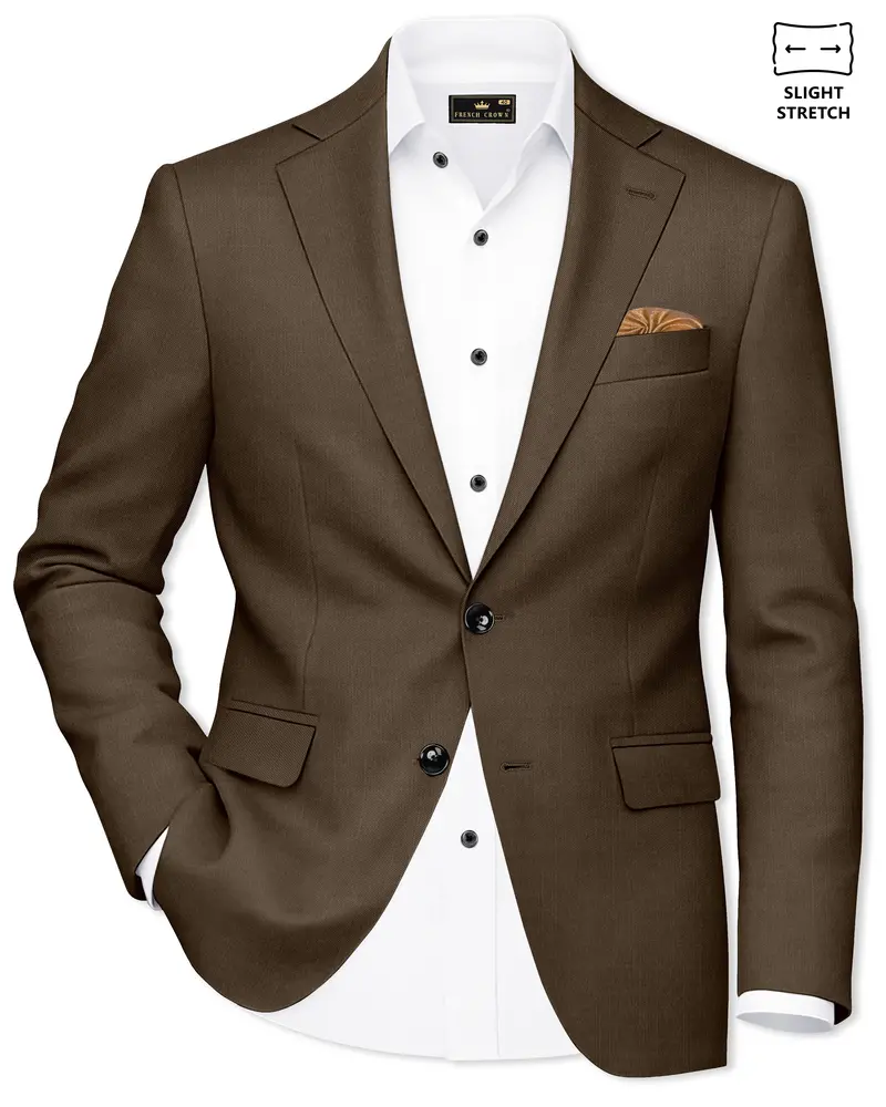 Terrano-Mocha Brown Wool Rich Slight Stretch Single Breasted Blazer 1