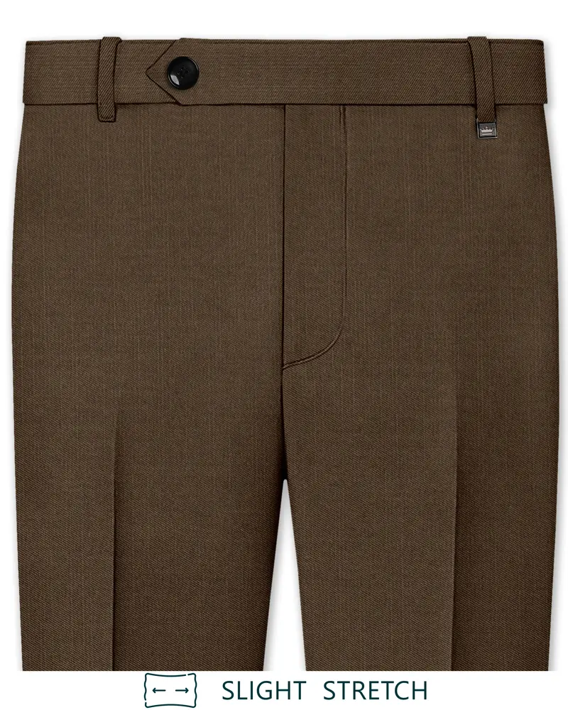 Terrano-Mocha Brown Wool Rich Slight Stretch Waistband Pant 1