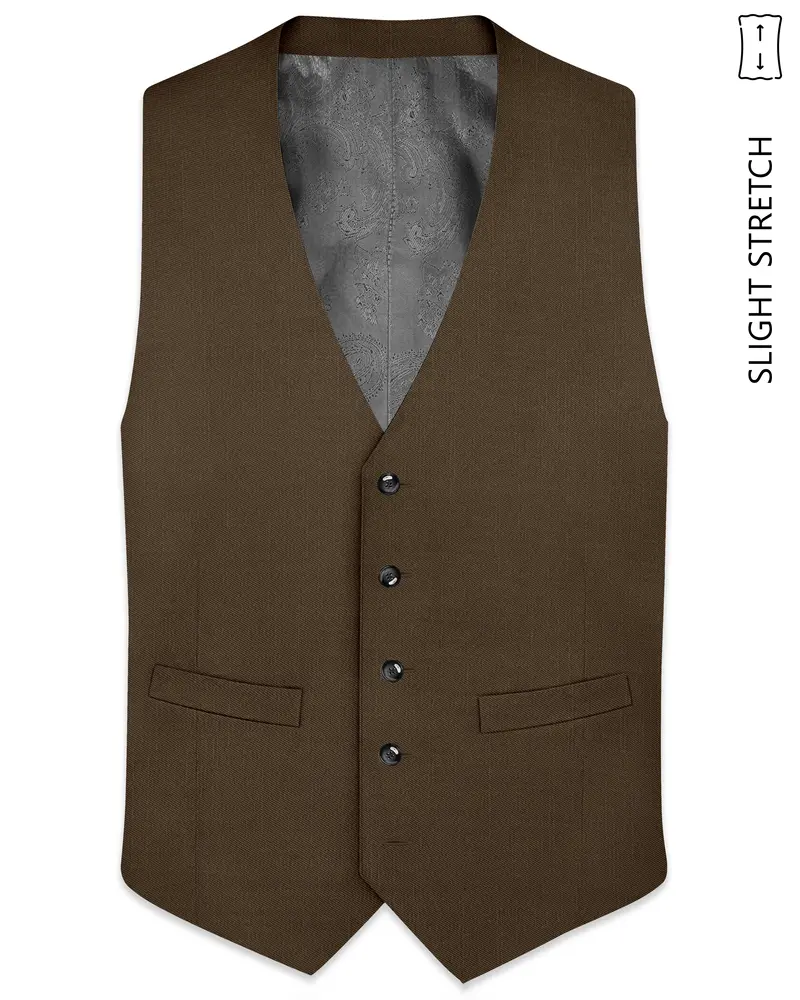 Terrano-Mocha Brown Wool Rich Slight Stretch Waistcoat 1