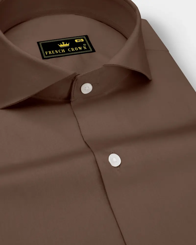 Terraro Ferra Brown Subtle Sheen Super Soft Premium Cotton Cut Away Collar Dress Shirt 1