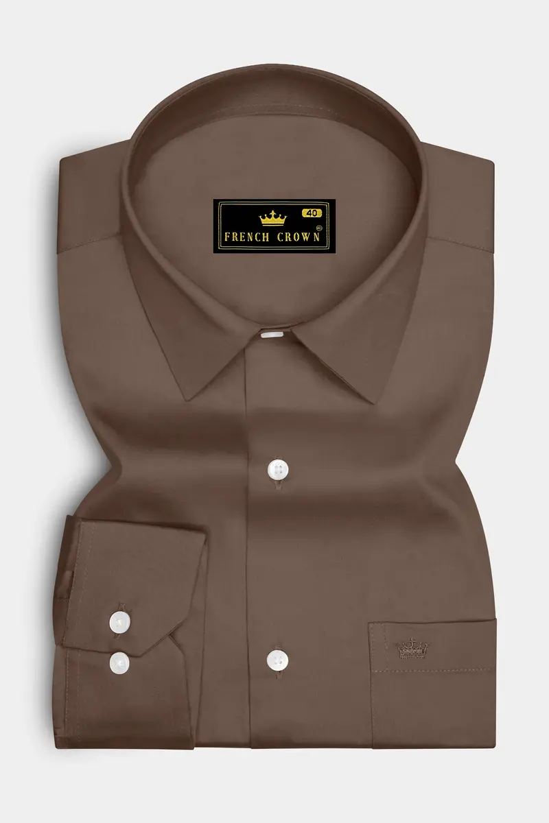 Terraro Ferra Brown Subtle Sheen Super Soft Premium Cotton Dress Shirt 4