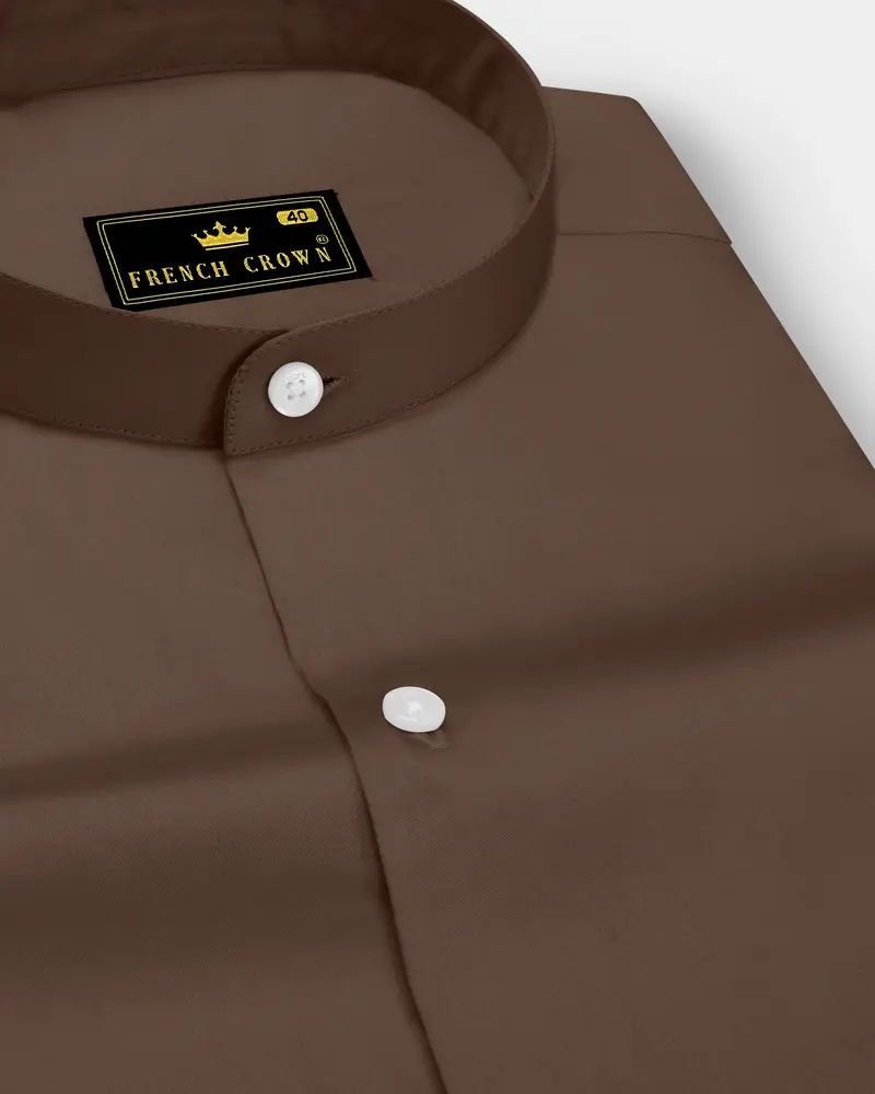 Terraro Ferra Brown Subtle Sheen Super Soft Premium Cotton Mandarin Dress Shirt 1