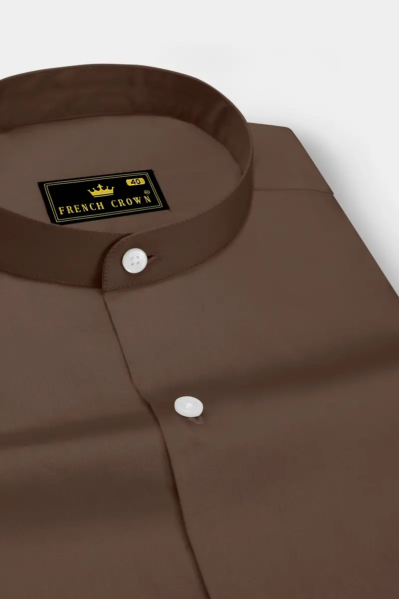 Terraro Ferra Brown Subtle Sheen Super Soft Premium Cotton Mandarin Dress Shirt 2